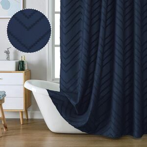 Navy Blue Boho Shower Curtain 72x72 Tufted Chevron Textured Modern Bathroom